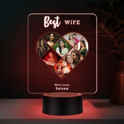Personalized Collage Photo Frame Led Night Lamp with 7 Color Changing Light Gift for Anniversary, Birthday, Valentines Day Memorable Gift Lamp (Gift for Wife)